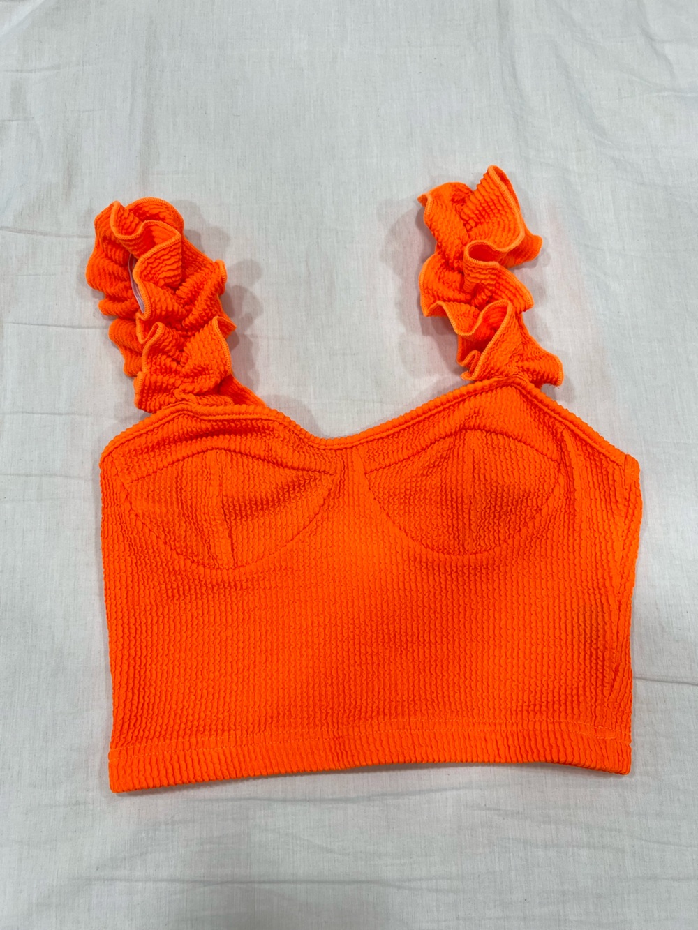 SHEIN Neon Orange Ruffled Strap Crop Top